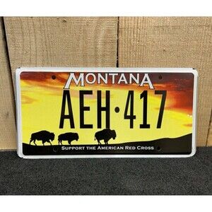 Montana License Plate Support Red Cross Bison Sunset Never Installed AEH417